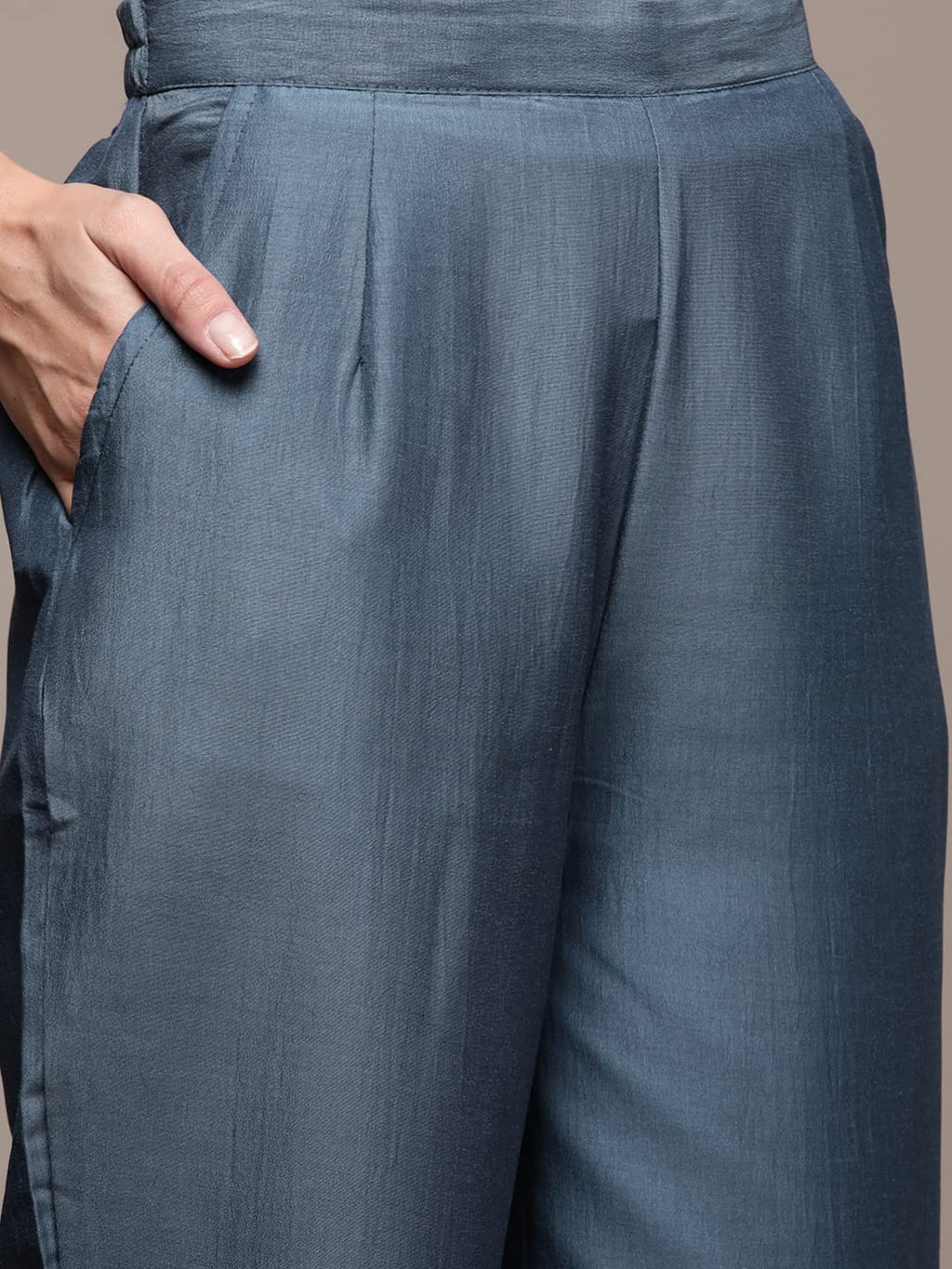 Anubhutee Women'S Silk Blue Floral Embroidered Straight Kurta Suit Set With Pants And Dupatta