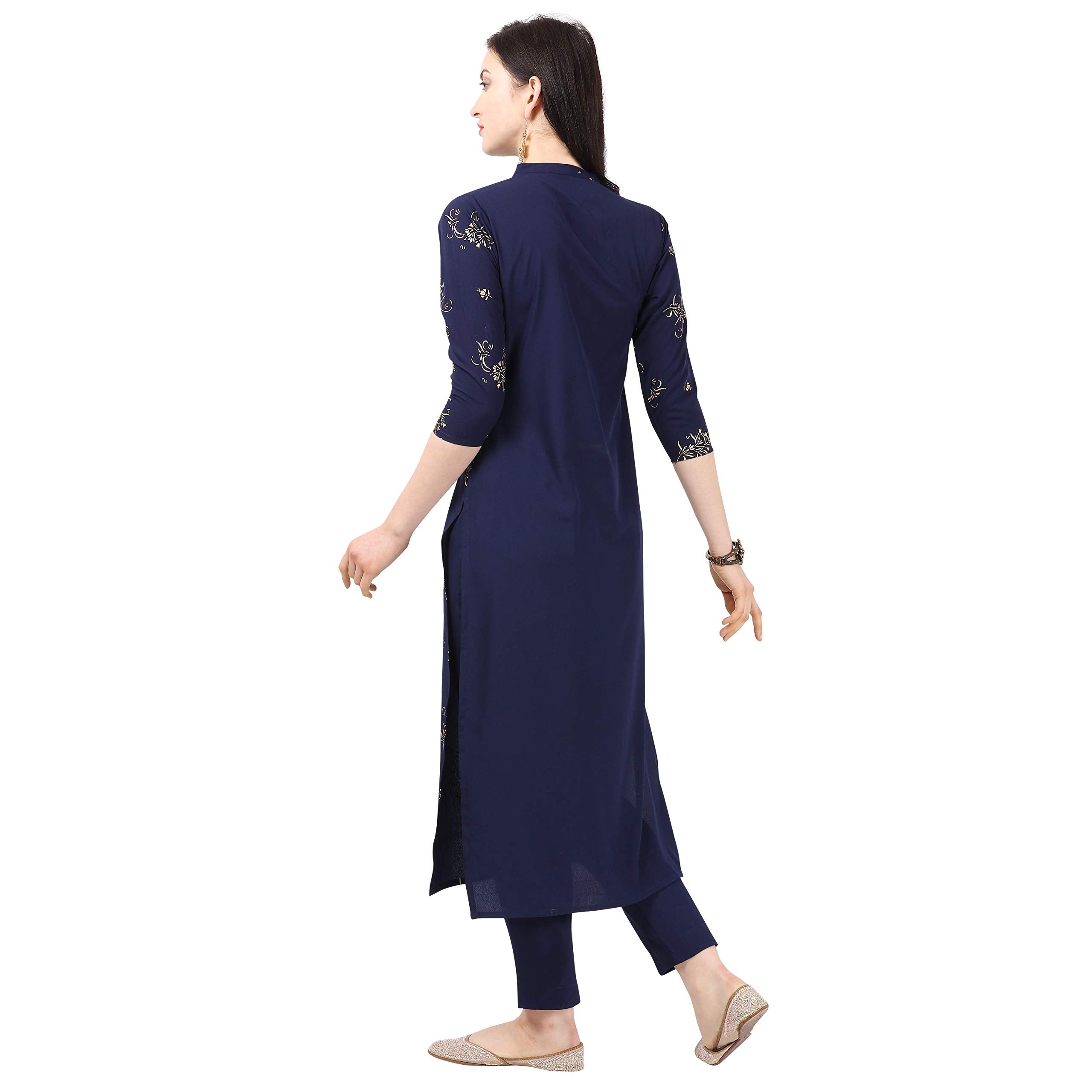 Nainvish Blue Color Crepe Stitched Kurti With Pant Set For Women