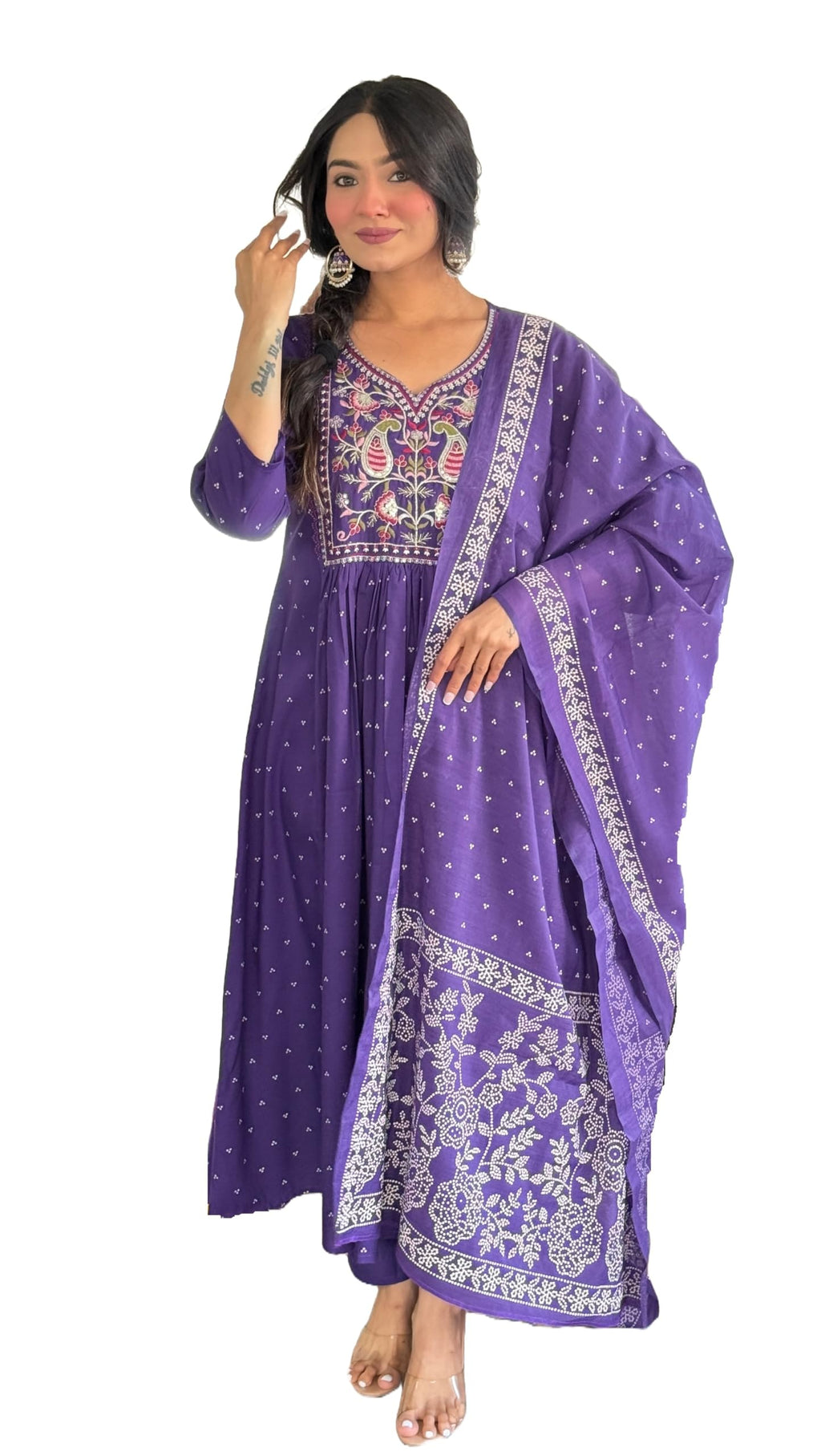 Nermosa Women Silk Embroidery Kurta And Pant Set With Dupatta (In, Alpha, M, Purple)