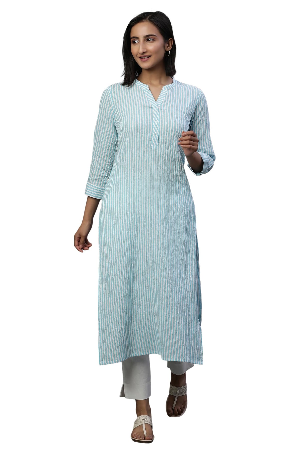 Aurelia Womens Cotton Regular Kurta (24FEA14815-704874_Blue