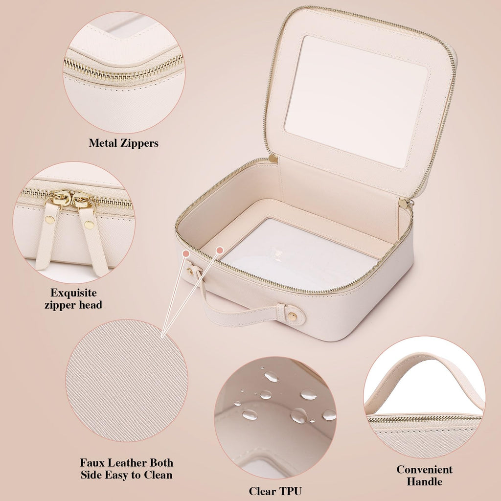 Pinkmik Clear Makeup Bag Transparent Travel Case for Cosmetics and Toiletries Women's Brush Bag and Clear Car Bag with Zipper