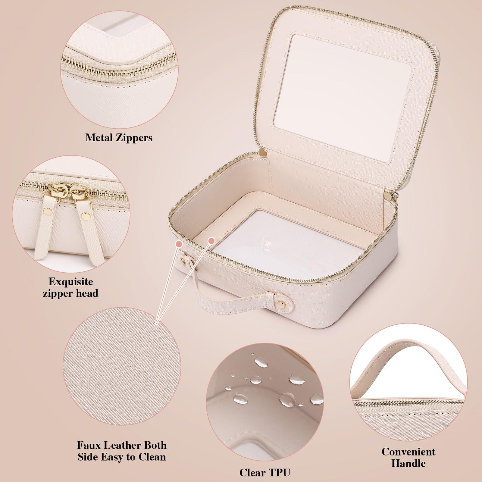 Pinkmik Clear Makeup Bag Transparent Travel Case for Cosmetics and Toiletries Women's Brush Bag and Clear Car Bag with Zipper