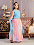 Aarika Girls Ethnic Wear Turquoise-Multi Colour Beads Embroidery/Print Georgette Lehenga Choli Set With Dupatta (5-16 Years)