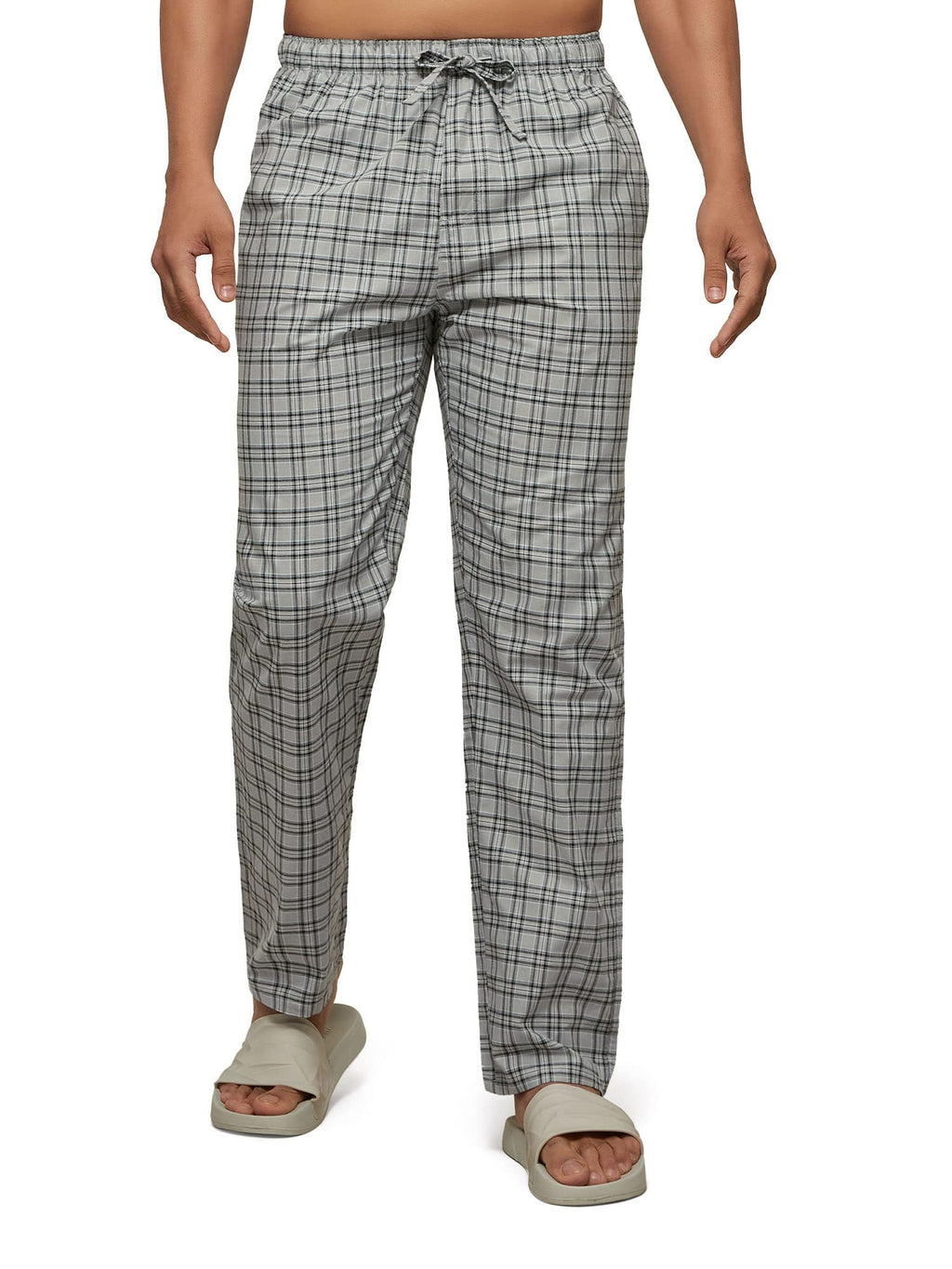 XYXX Mens Super Combed Cotton Checkered Checkmate Pyjamas [Pack of 1] Elasticated Waist, Drawstring | Loungewear for Men in Gre