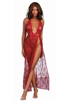 Dreamgirl Women's Lace Gown and G-String Set, Garnet, Small