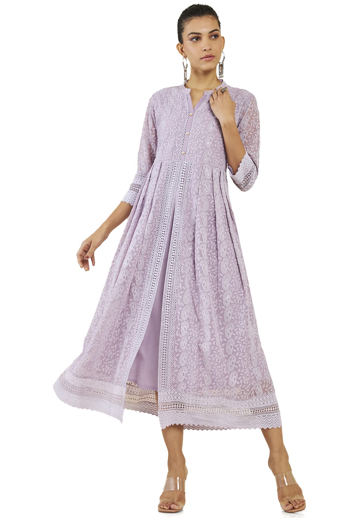 Soch Women Purple Georgette Embroidered Dress Kurta(8907715796872_Purple_S)