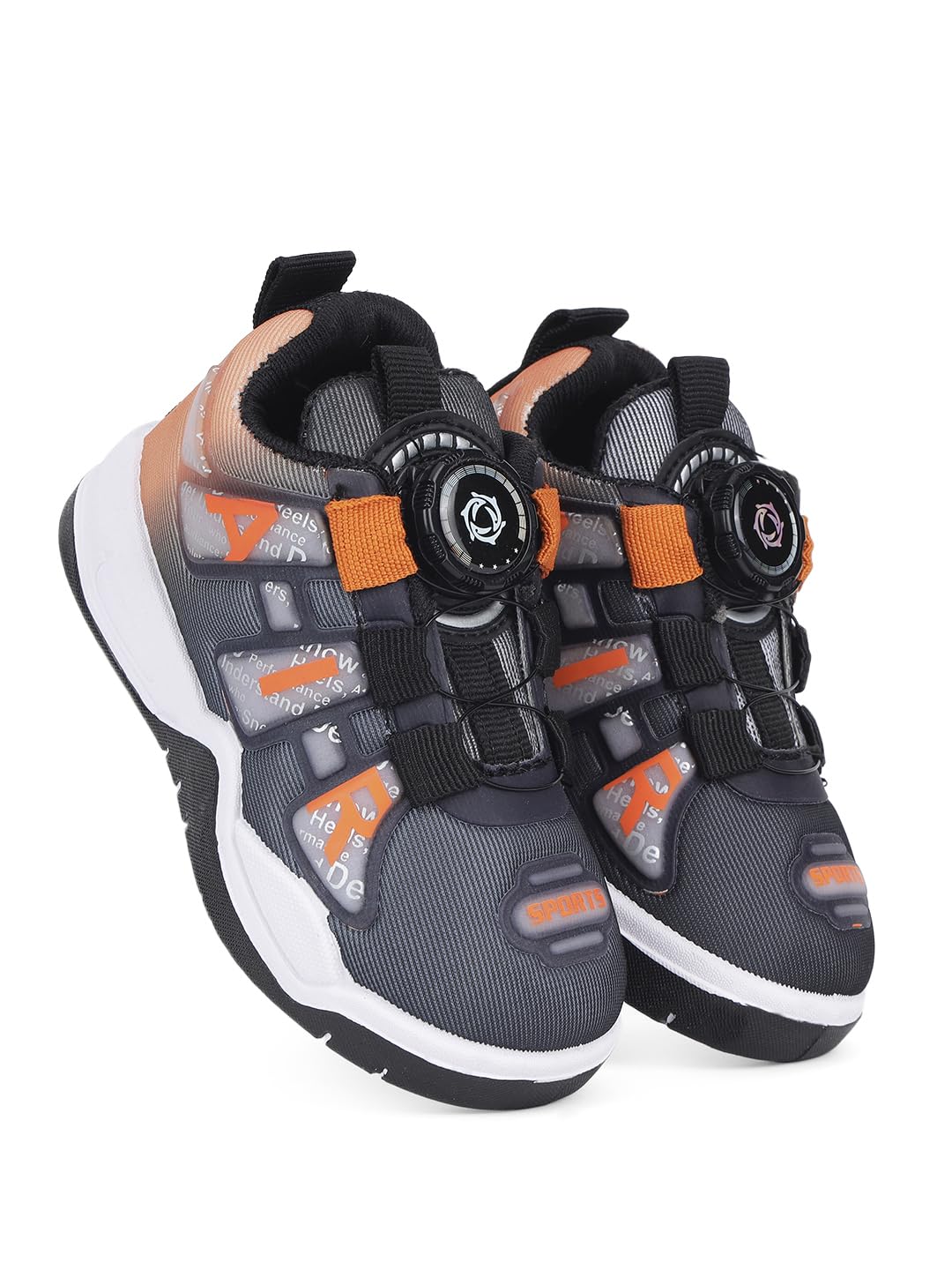 CUHO TRENDS Kids Spinner Sneakers| Spinner Design | Soft Sole Casual Shoes (Grey n Orange) 9
