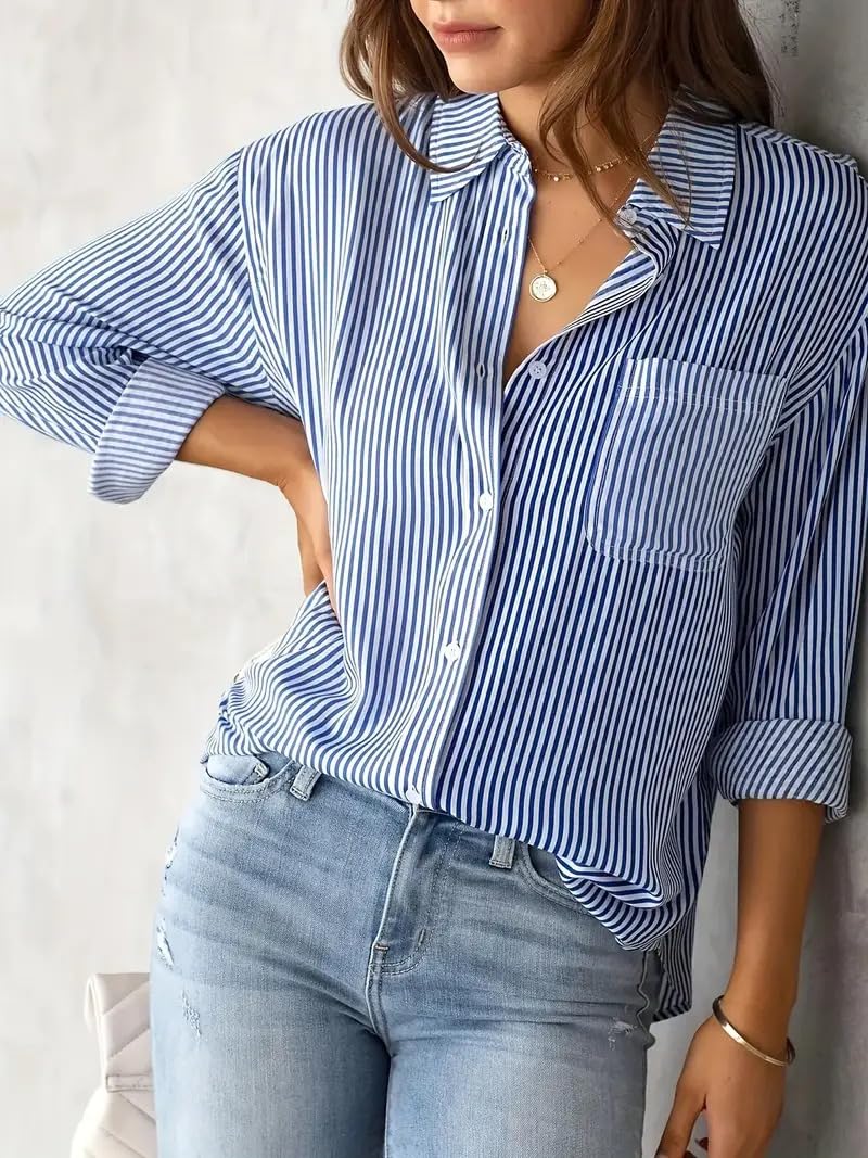 Indoprimo Striped Shirt For Women Full Sleeve Stylish Oversize Fit Shirt
