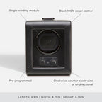 WOLF Heritage Single Winder with Glass Cover, Black - Secure Fit with Patented Lock-in Dynamic Cuff - for Bigger, Heavier Watche