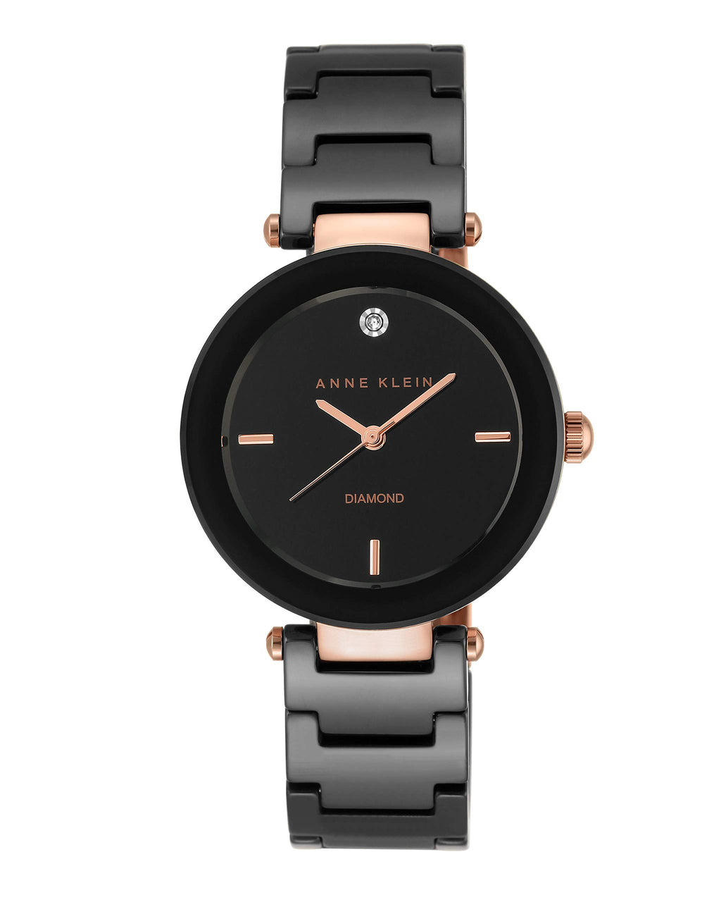 Anne Klein Women's AK/1018RGBK Diamond Dial Rose Gold-Tone Black Ceramic Bracelet Watch