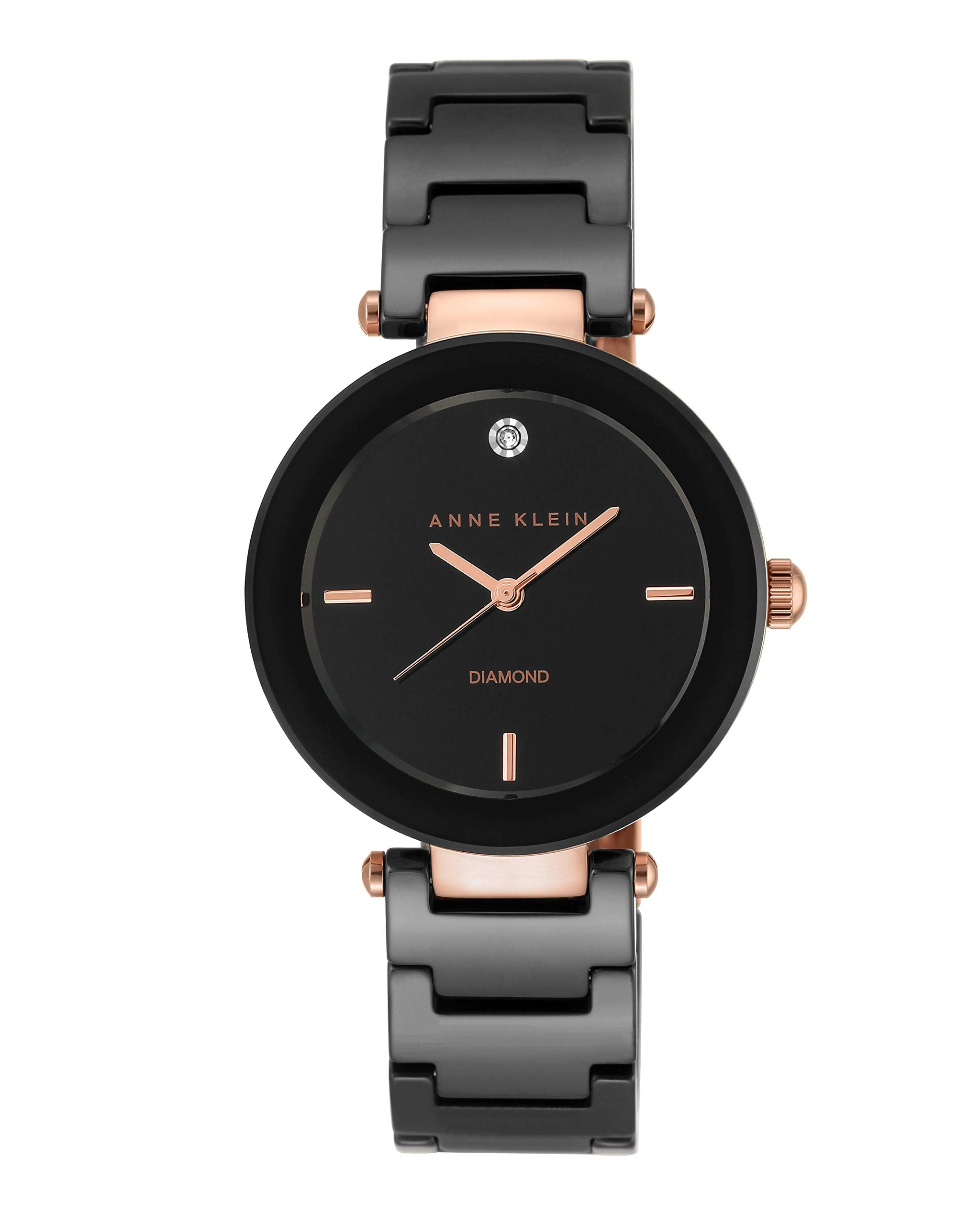 Anne Klein Women's AK/1018RGBK Diamond Dial Rose Gold-Tone Black Ceramic Bracelet Watch