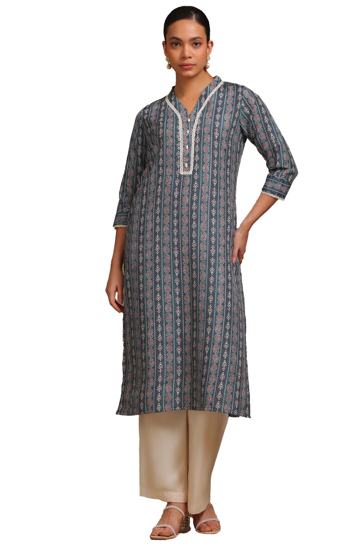 Soch Women Rayon Paisley Print Kurta with Thread Work