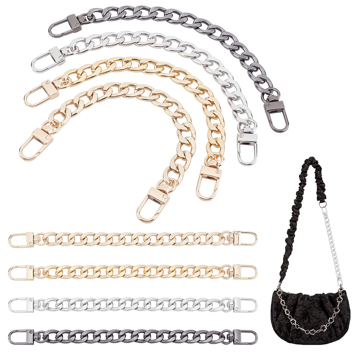 Ph Pandahall Purse Extender, 8Pcs 4 Colors 7.8(20Cm) Short Purse Chain Aluminum Bag Flat Chain Strap With Buckles For Diy Handb 7.82