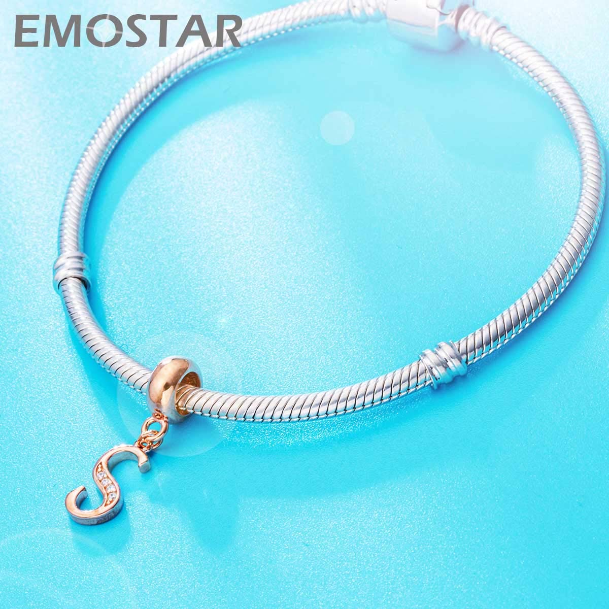 Letter S Charms Initial A-Z Alphabet Beads - Rose Gold Authentic 925 Sterling Silver Letra Dangle Letra Necklace Pendant, fit Pa