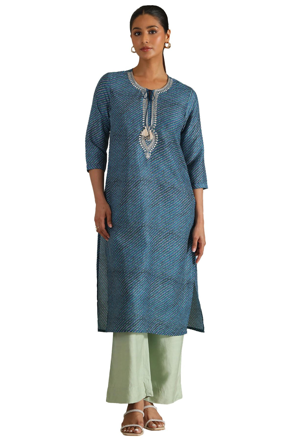 Soch Women'S Muslin Leheriya Regular Kurta (Ews5Ku61196_Blue