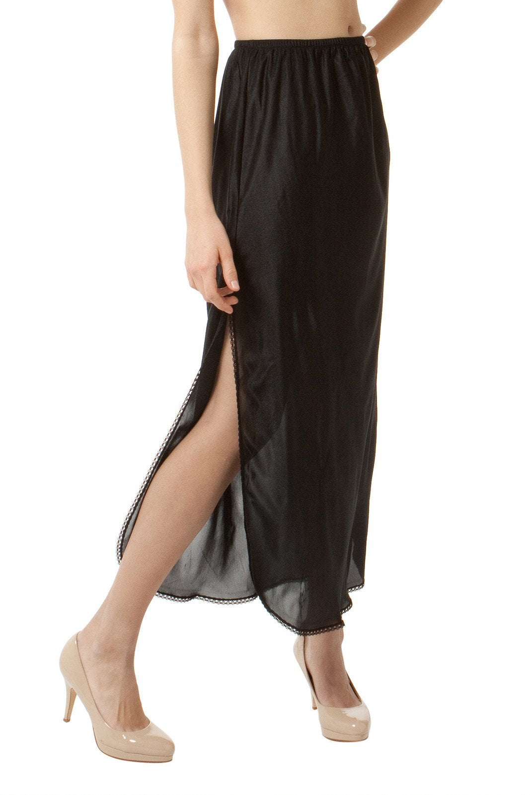 Double-Slit Black Lace Mini-Length Half Slip | Medium Underskirt for Women