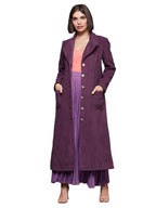 Miss Chase Womens Solid V Neck Full Sleeve Longline Button down Jacket (MCAW24JKT03-55-255-02, Dark Mauve, XS)