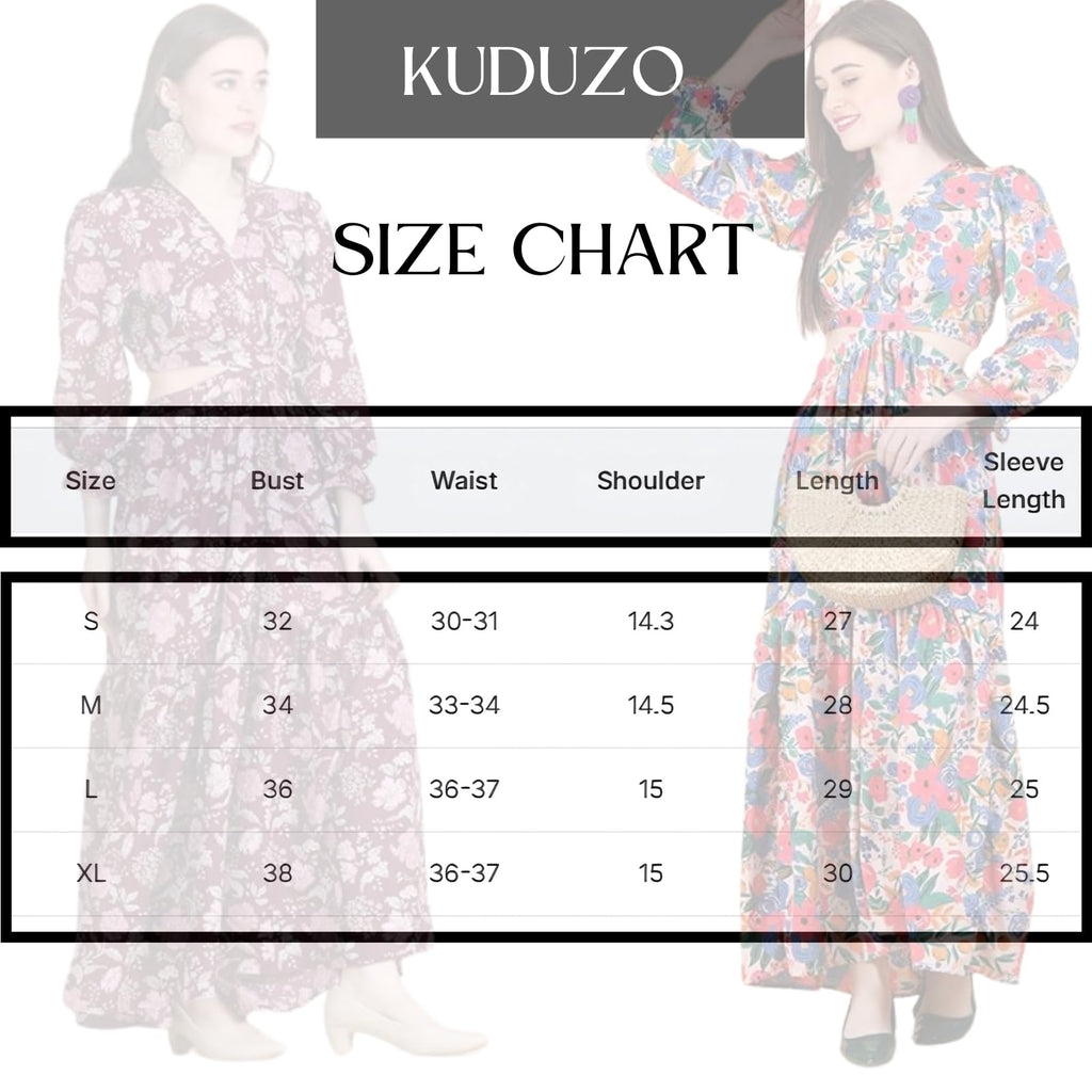 Kuduzo WomenS Crepe Maxi Dress With 3/4Th Sleeves V Neck Line Floral Printed Pattern Maxi Length Waist Cut Regular Fit And Flar