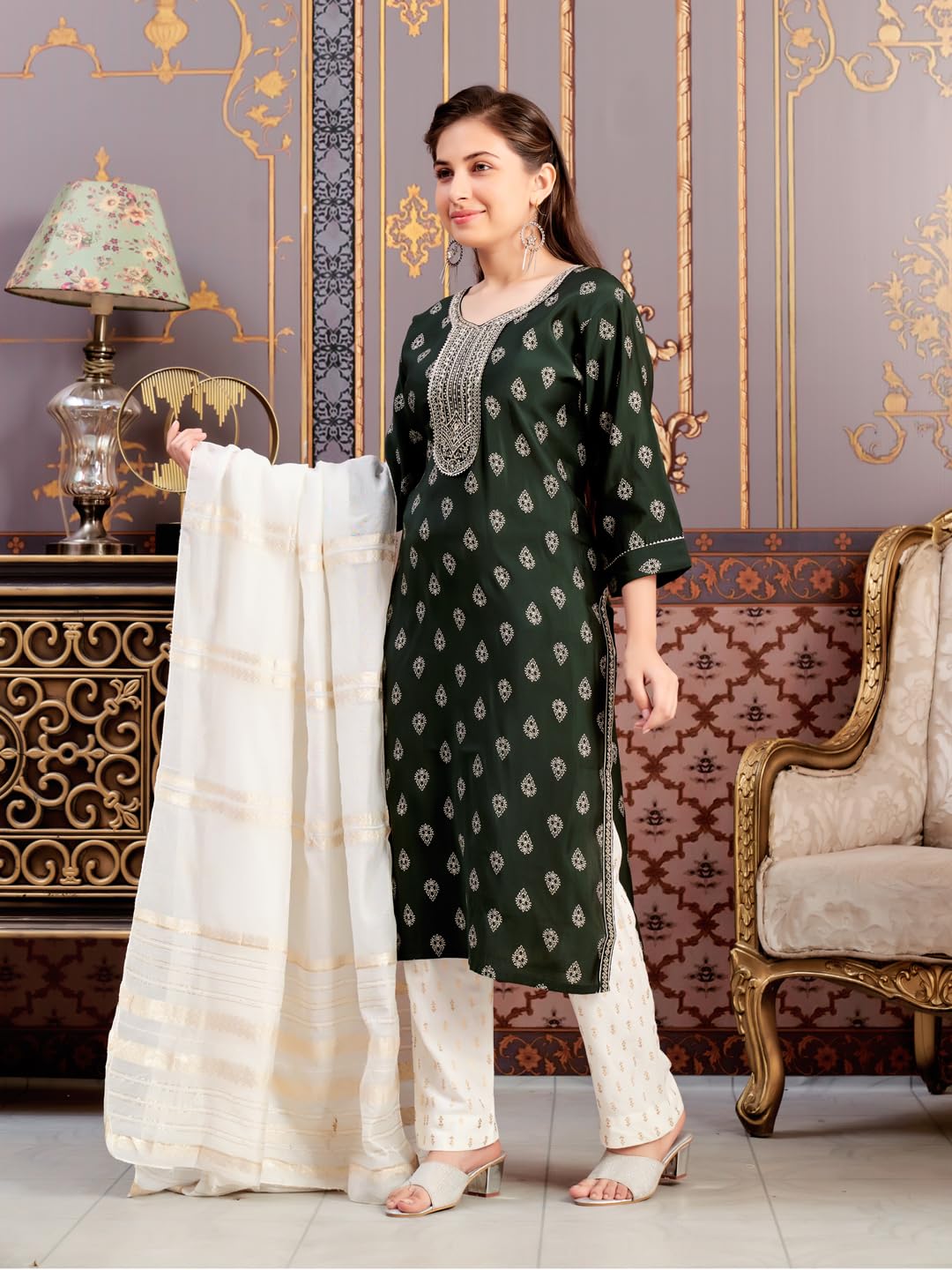 Aarika Girls Ethnic Wear Green Colour Foil Print Embroidery Silk Kurti-8-15 Years (Kurti-Sd-5974)