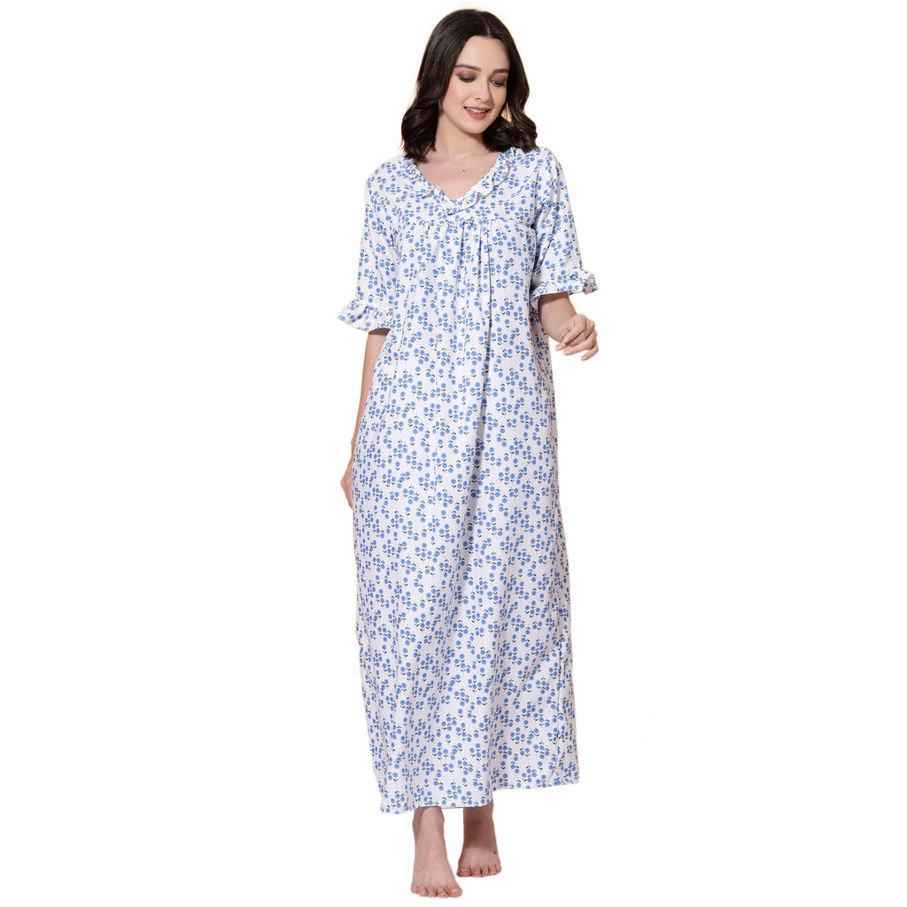 OOMPH! Cotton Blend Nighty for Womens | Night Gown | Nighty | Nightdress | Maxi Dress | Sleepwear | Gown for Women | Nighties |