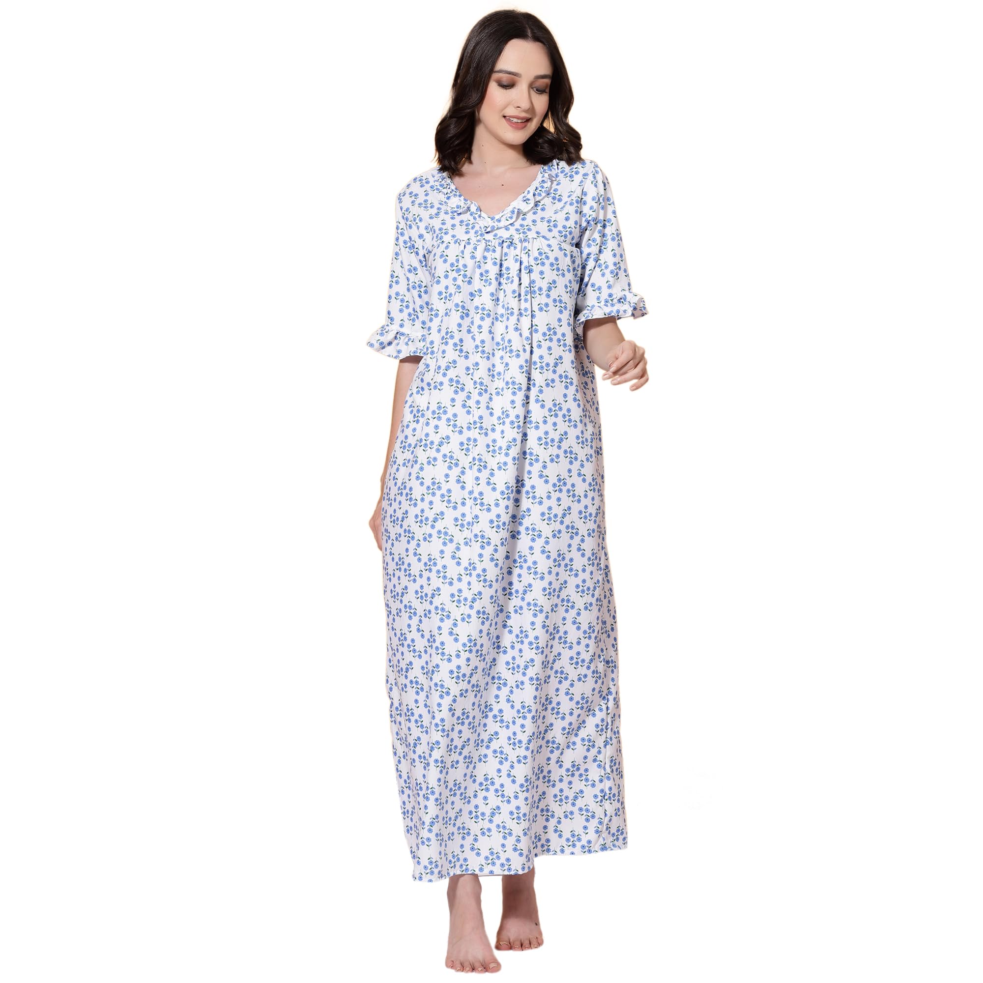 OOMPH! Cotton Blend Nighty for Womens | Night Gown | Nighty | Nightdress | Maxi Dress | Sleepwear | Gown for Women | Nighties |