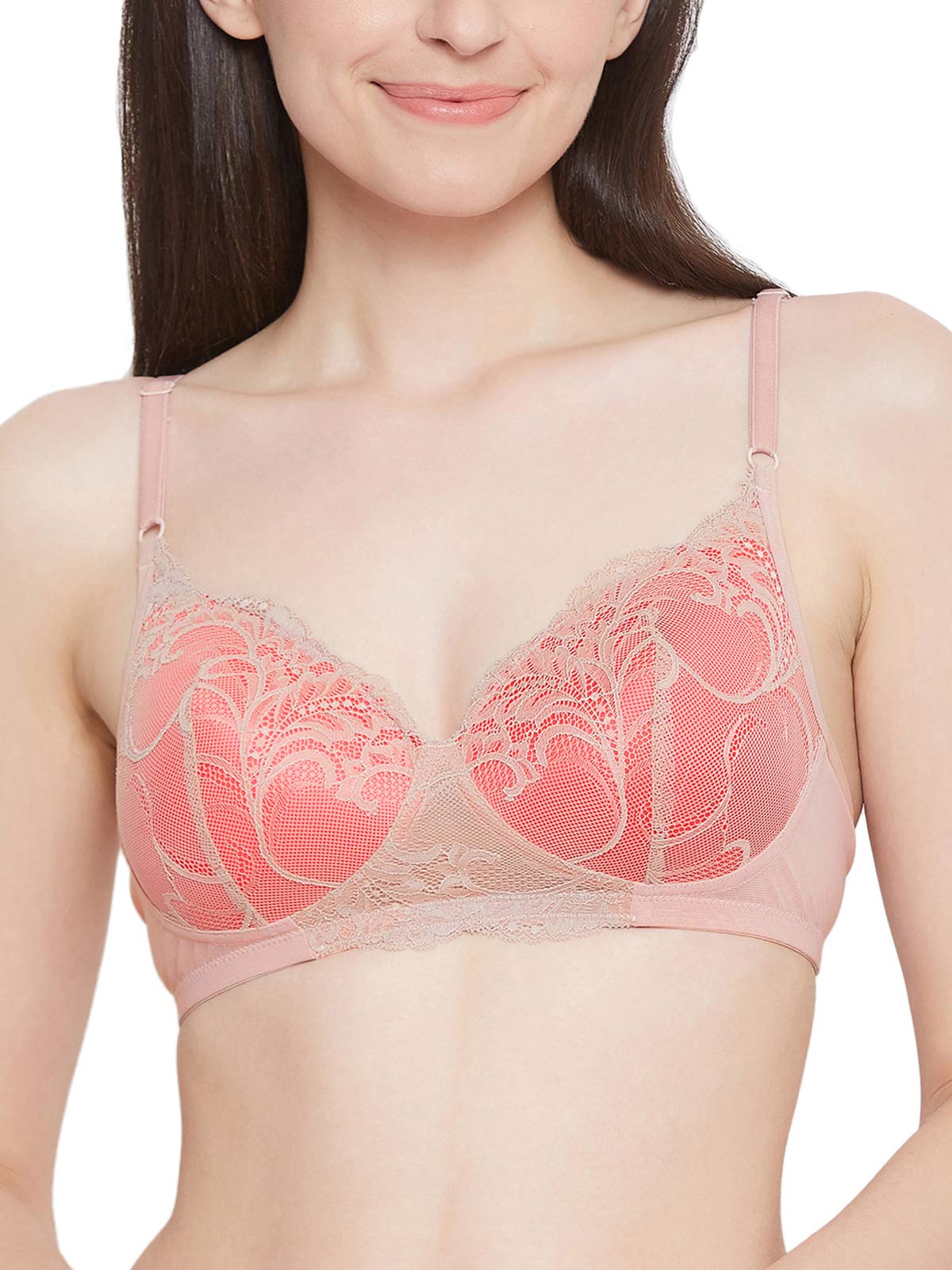 Clovia Womens Lace Lightly Padded Non-Wired Bridal Bra (BR1777R24_Beige_32B)