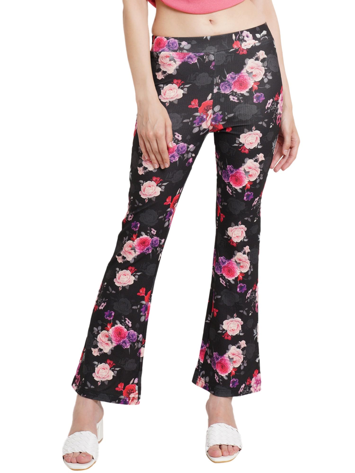 POPWINGS Casual Multi Colour Floral Print Bootcut Trouser for Women || Pull On Trouser for Women || Latest Stylish Western Regul