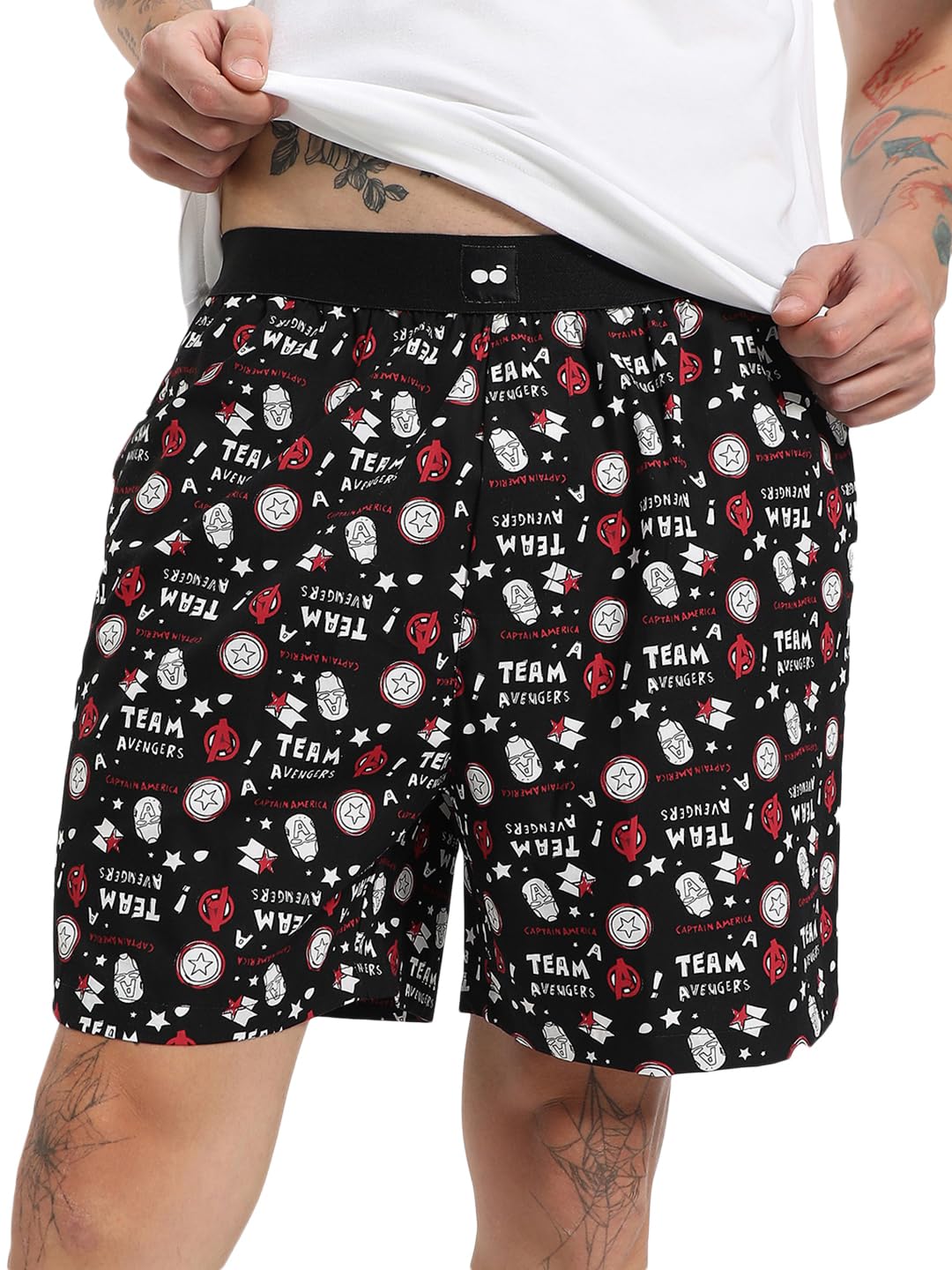 Bewakoof MenS All Over Avengers Printed Poplin 100% Cotton Regular Fit Boxers 570807_S White