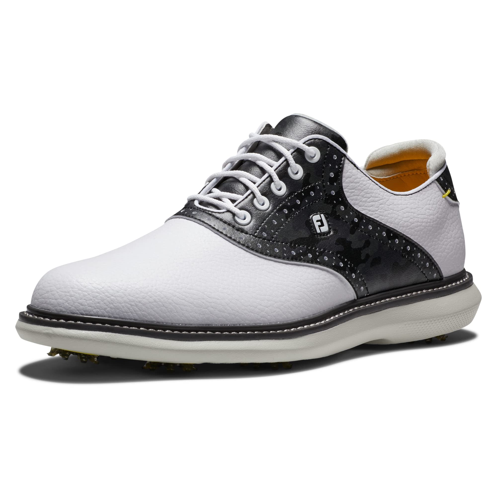 FootJoy Men's Traditions Golf Shoe, White/Charcoal Camo, 9 Wide