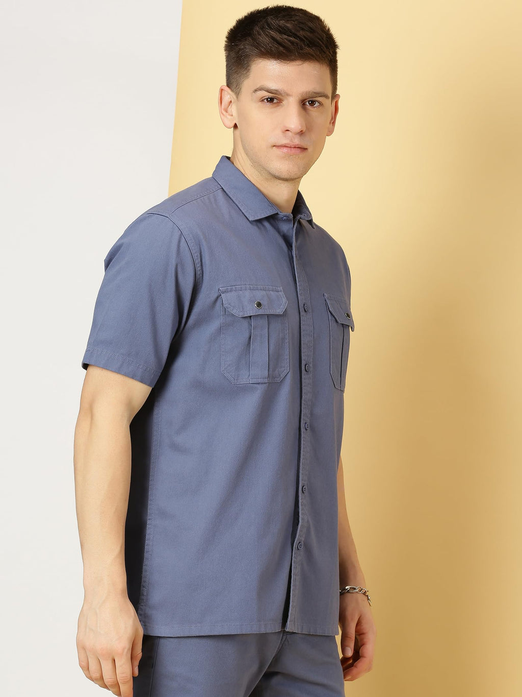 Thomas Scott Mens | Half Sleeve | Double Pockets | Solid | Regular Fit Plus Size | 100% Cotton | Spread Collar | Casual Shirts (