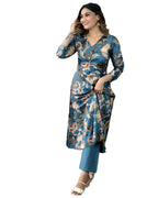 ANNI DESIGNER Womens Cotton Blend Straight Printed Kurta with Pant (DHUN Cerosin_M_Dark Blue_Medium)