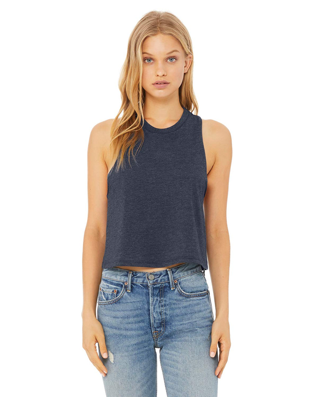 Ladies Racerback cropped Tank - HEATHER OLIVE - S(D0102H7WYBT)
