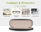 MoKo Hard Shell Eye Glasses Case with Cloth, PU Leather Protective Eyeglasses Cases Storage Organizer Travel for Men Women, Blac