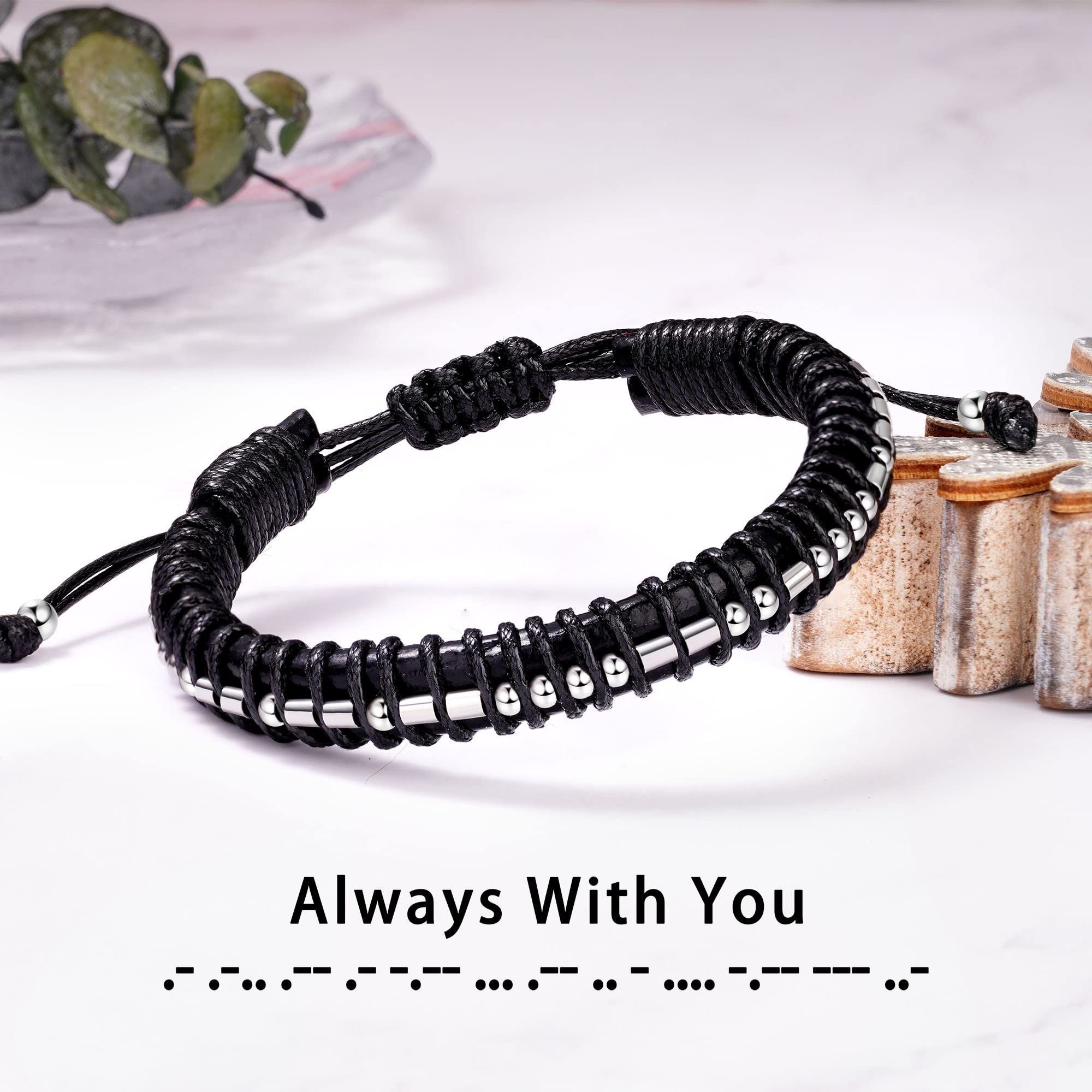 Morse Code Bracelets for Men Birthday Gifts for Boyfriend Husband Leather Bracelet Gratitude Retirement Birthday Christmas