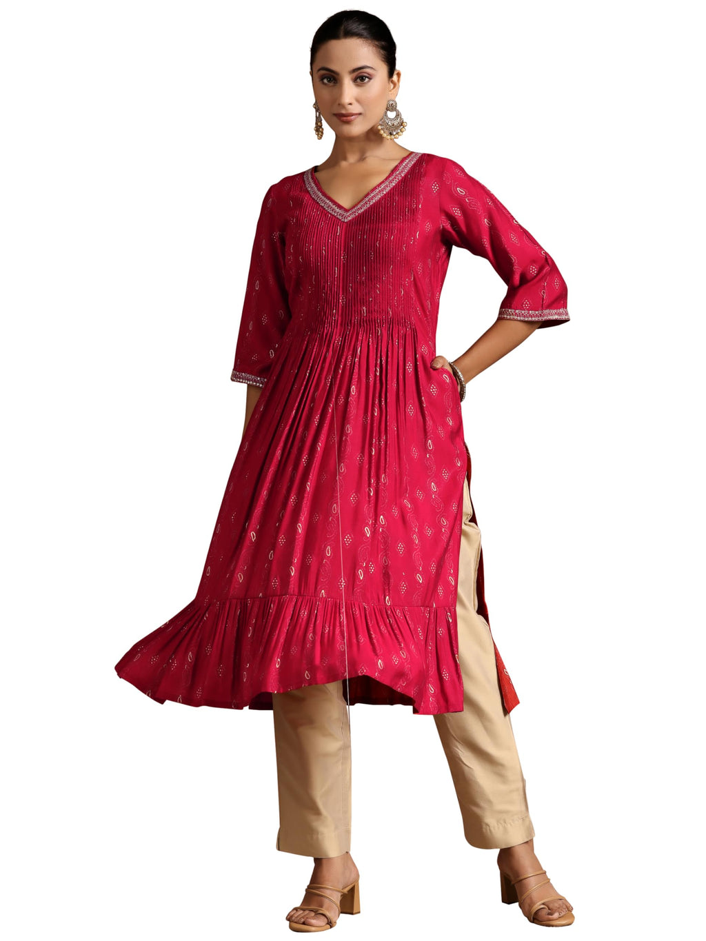 Libas WomenS Silk Ethnic A-Line Kurta (29230 Red