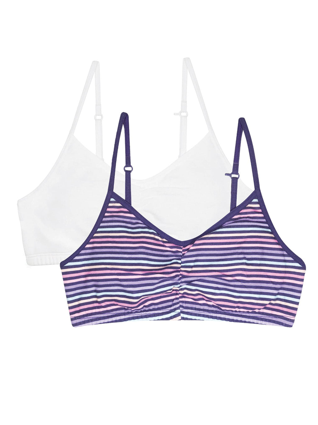 Fruit of the Loom Girls' Bra with Removable Cookies, 2-Pack, Happy Stripe/White, 28