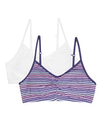 Fruit of the Loom Girls' Bra with Removable Cookies, 2-Pack, Happy Stripe/White, 28