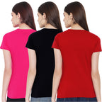 Preneum Womens Cotton Regular Fit Latest Graphic Stylish Printed Short Sleeves Casual T-Shirt || Trends & Stylish (Pack 3), Jet