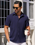 CB-COLEBROOK Mens Waffle Knit Shirt Short Sleeve Button Down Shirts Casual Beach Vacation Shirts Latest Textured Wrinkle Free Sh