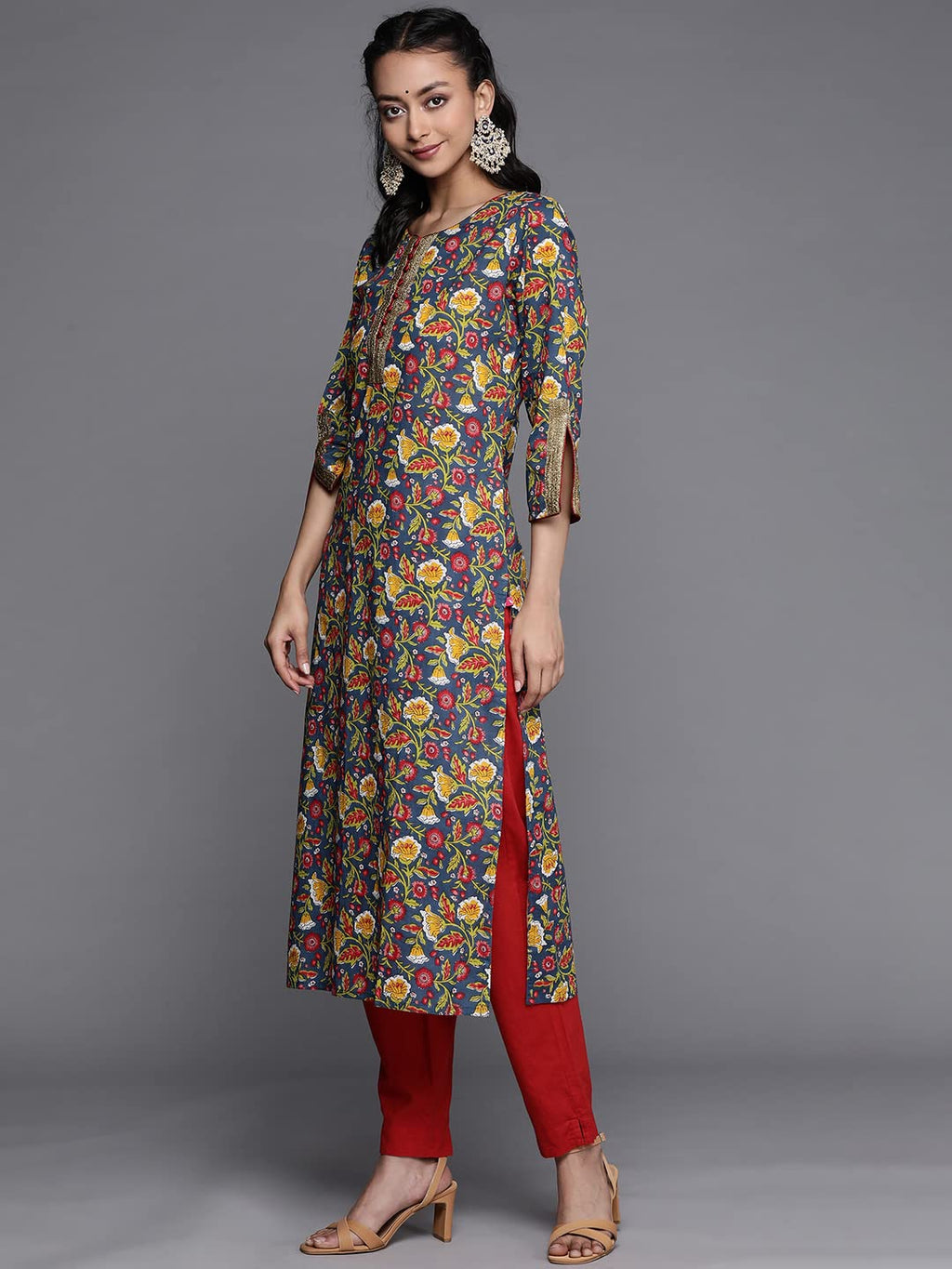 Varanga Women'S Cotton Floral Regular Kurta