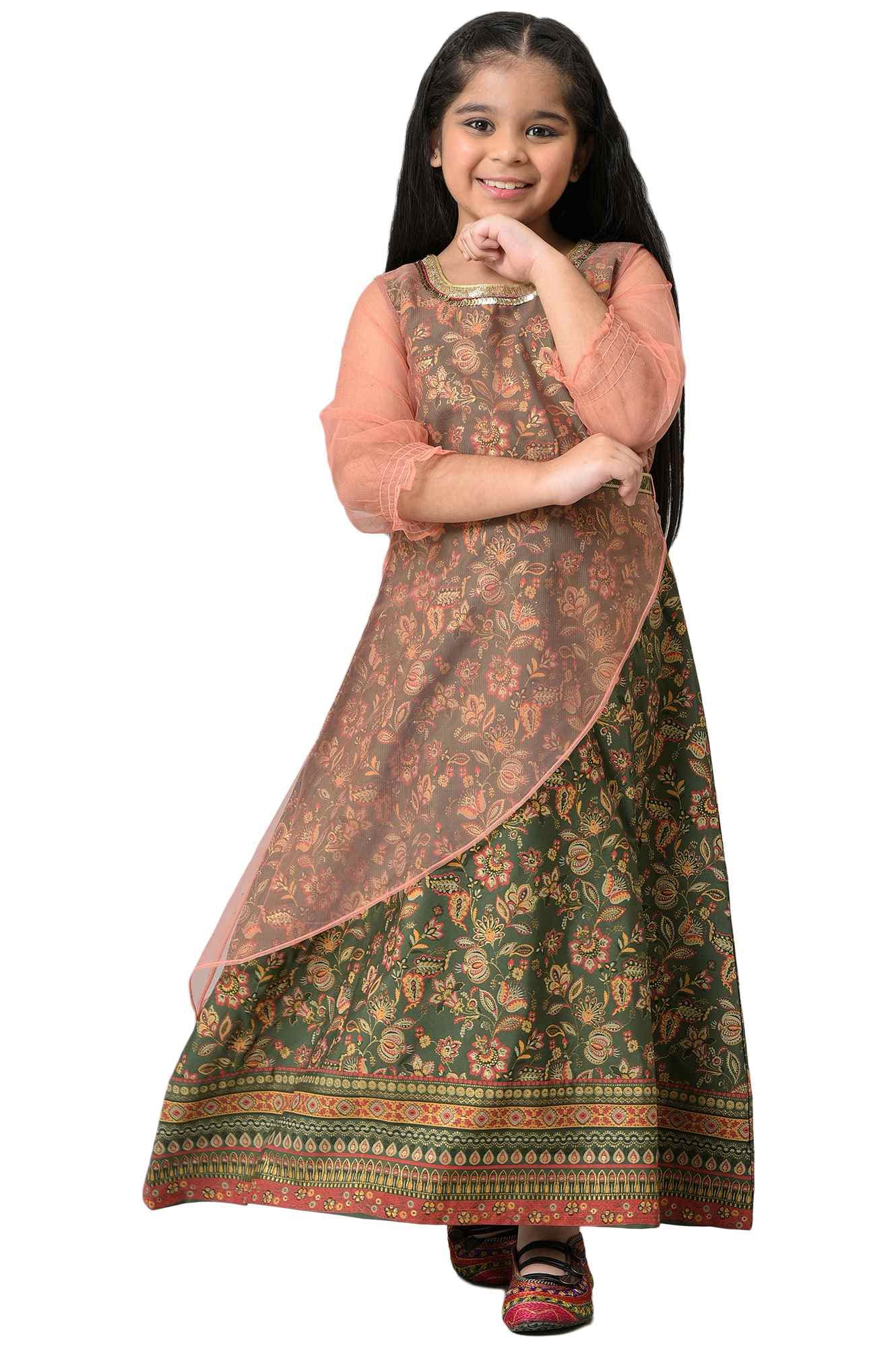 Aurelia Girls Light Peach Geometric Printed A-Line Dress_22AUG10270C-505978_14-15