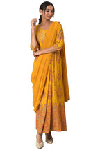 W For Woman Yellow Ethnic Motif Glitter Embroidered Stylised Dress