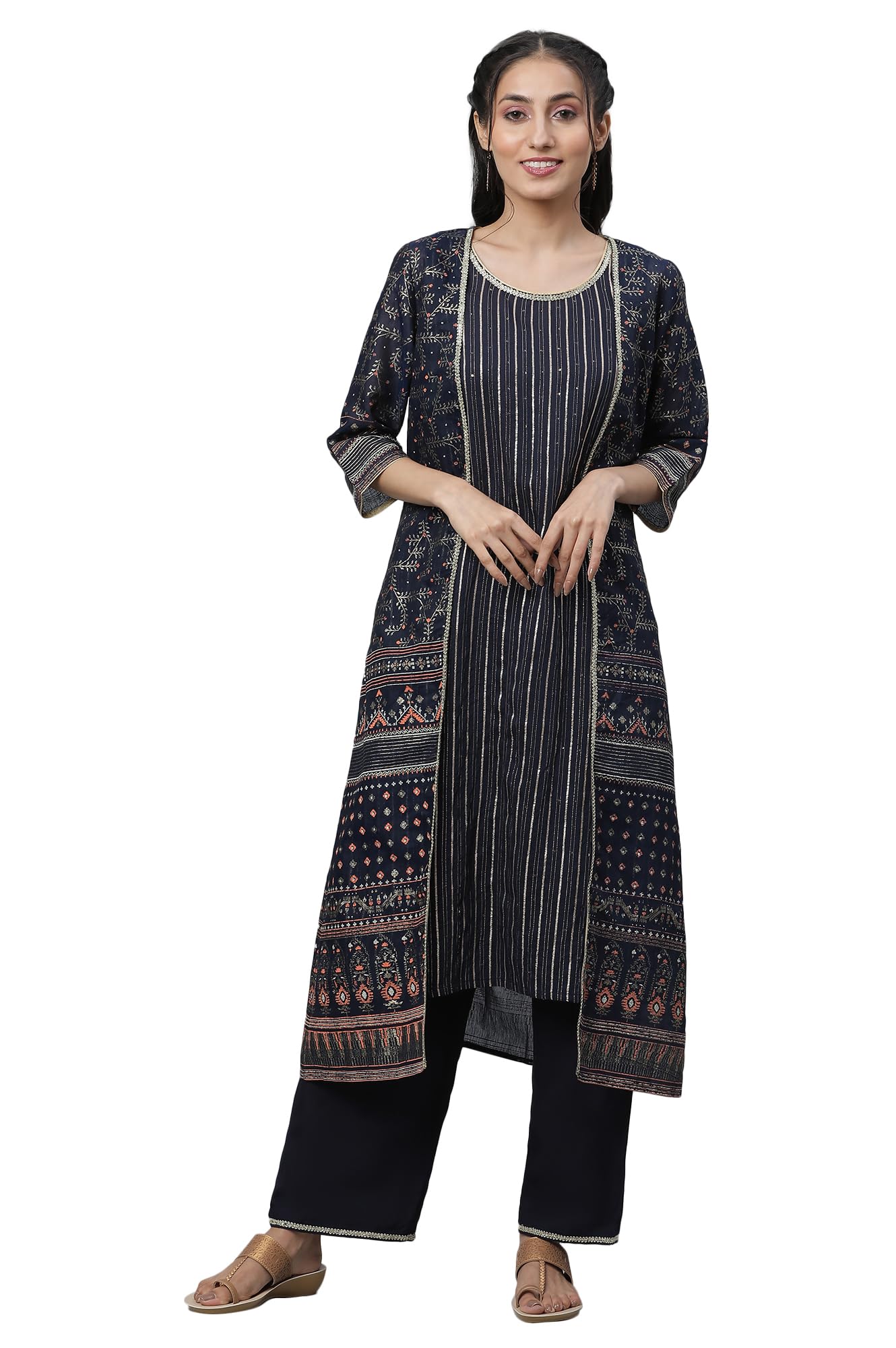 Aurelia WomenS Linen Blend Kurta-Palazzo-Gillet (23Aud14603-506298_Maritime Blue