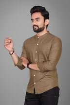 Besix MenS Regular Fit Solid Cotton Shirt | Chinese Collar | Casual | Plain | Branded | Mandarin Collar | Full Sleeve | Summer