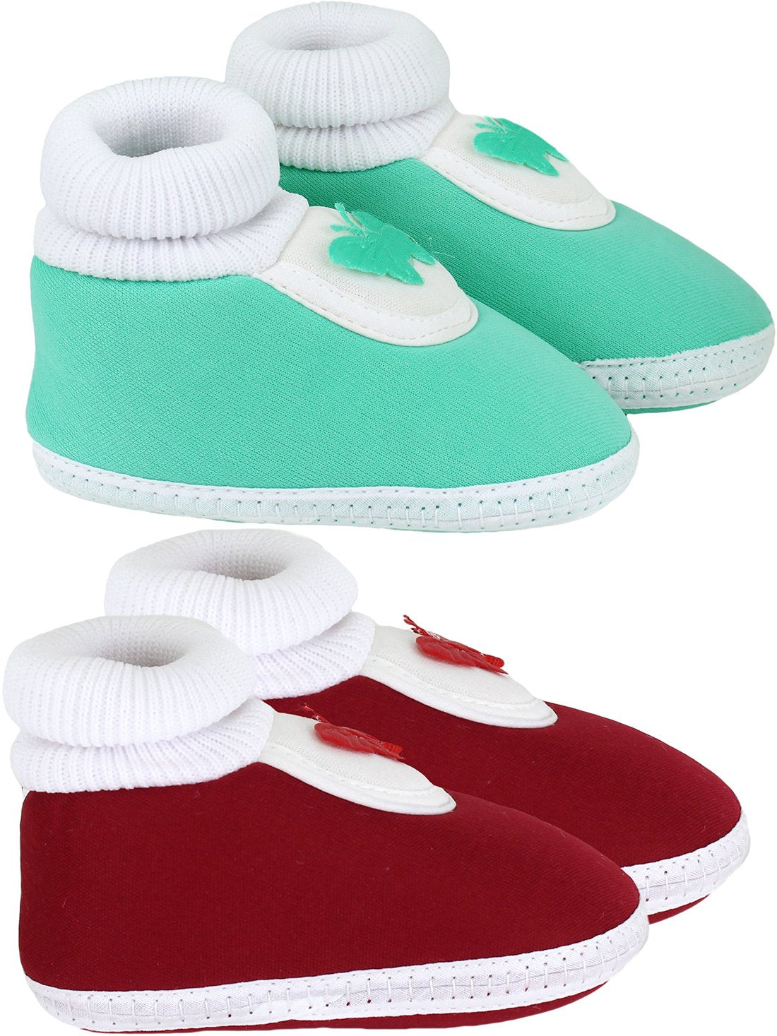 Neska Moda Set Of 2 Pair Baby Infant Soft Booties For Age Group 0 To 12 Months Maroon,Green 3.5-4.5
