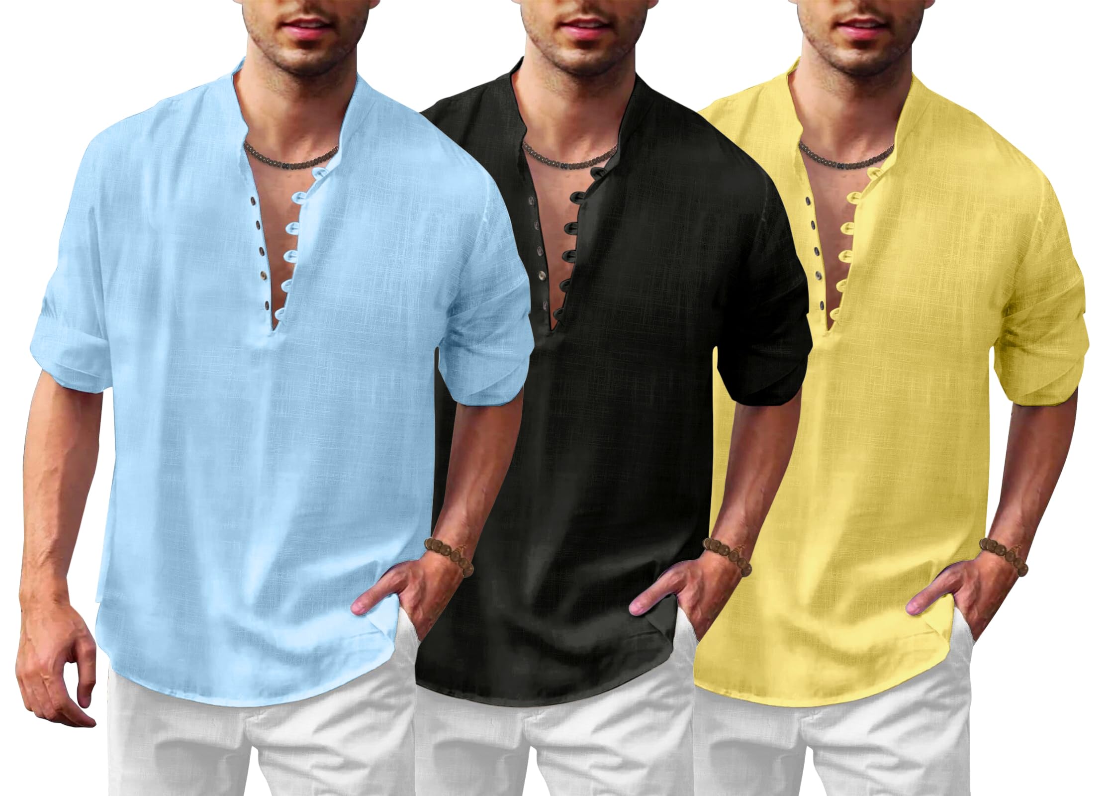 Finivo Fashion Combo Of MenS Solid Cotton Blend Straight Kurta Shirt Pack Of 3