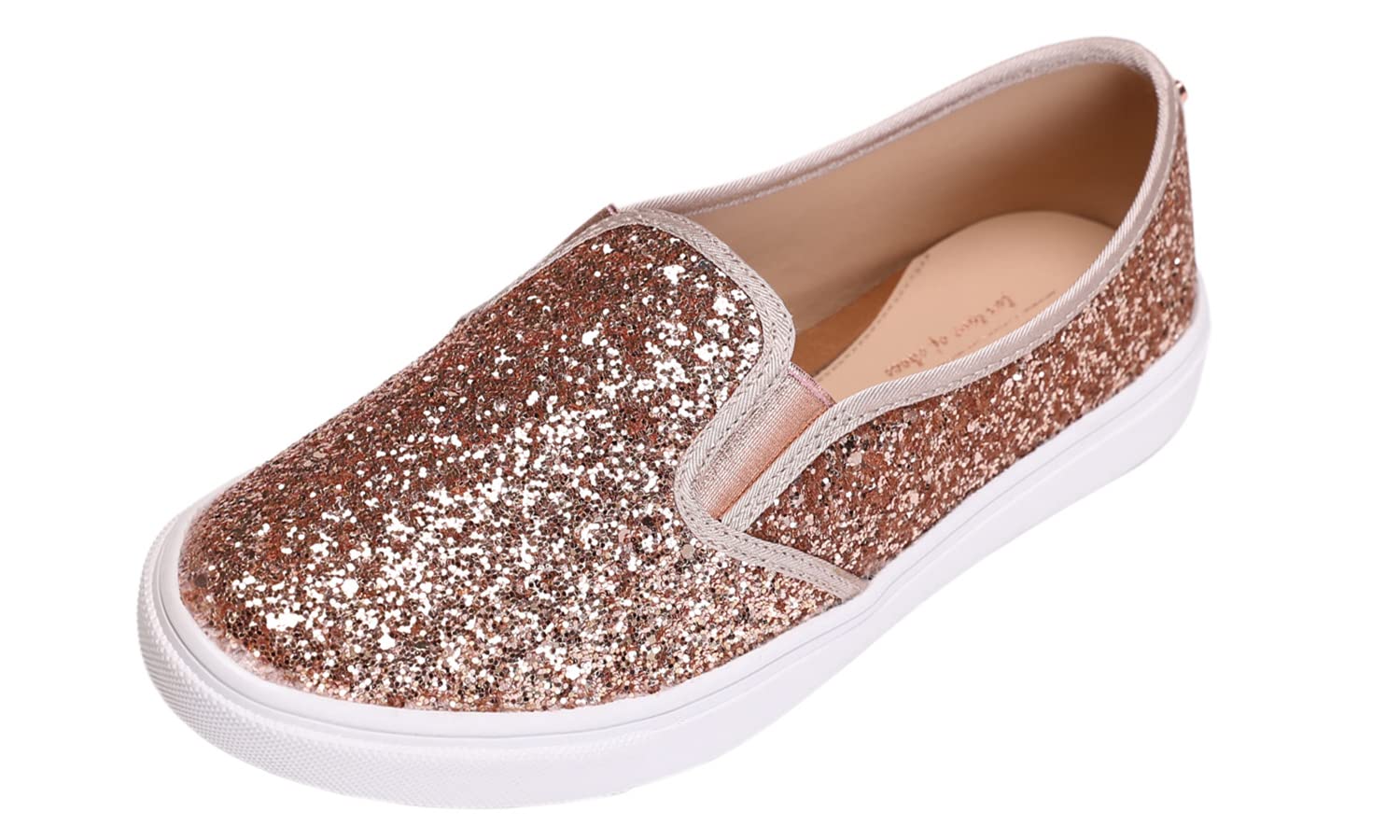 FEVERSOLE Womens Fashion Slip-On Sneaker casual Flat Loafers Rose gold Size 6 M US