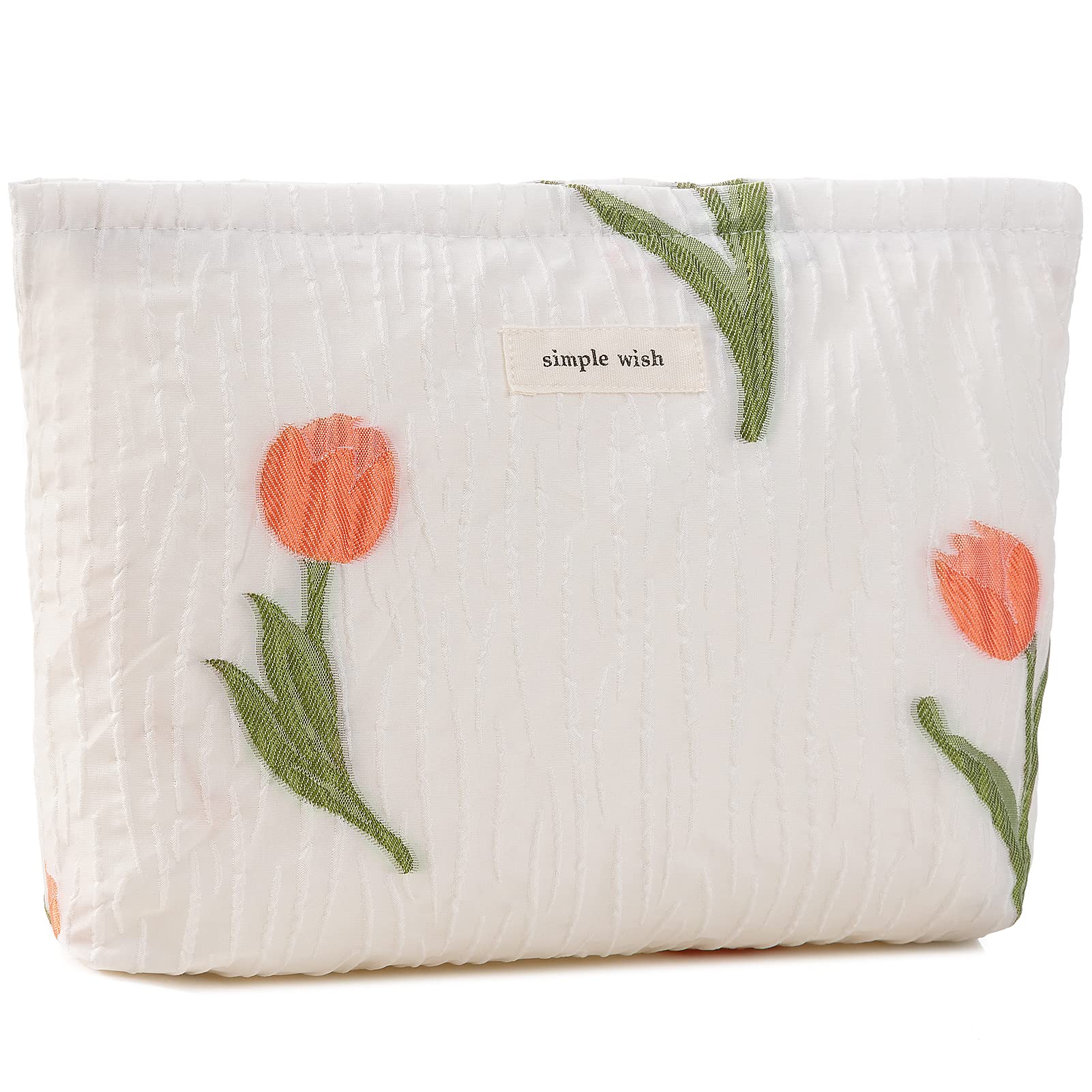 ZLFSRQ Tulip Makeup Bag for Women Floral Makeup Pouch for Purse Zipper Cosmetic Bag Large Capacity Quilted Canvas Cute Aesthetic