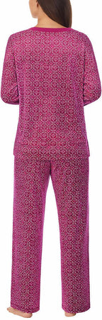 Nautica Womens Pajamas - Cozy Silky Fleece - 2 Piece Long Sleeve Winter Sleepwear Set for Women, Stamp Geo, Small Purple