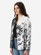 The Souled Store Floral Yin Yang Long Sleeve Collared Neck Button Front Black and White Graphic Printed Boyfriend Shirts for Wom